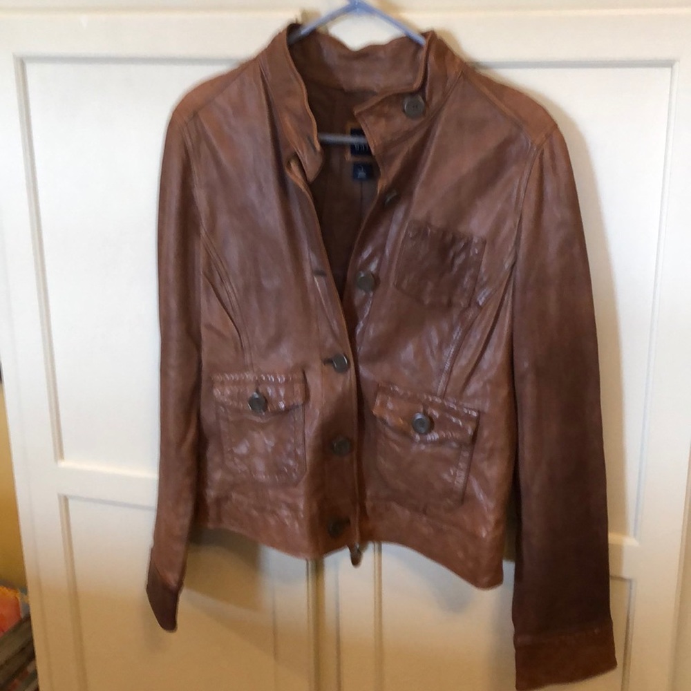 GAP 100% Brown Leather Jacket In Large
